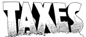 Bold 3D TAXES letters with ground cracks